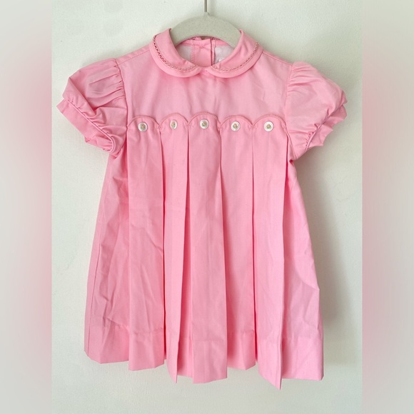Brother & Sissy Dress Kids’ 18 Months Pink Pleated Scalloped Floral Embroidered - Picture 1 of 6
